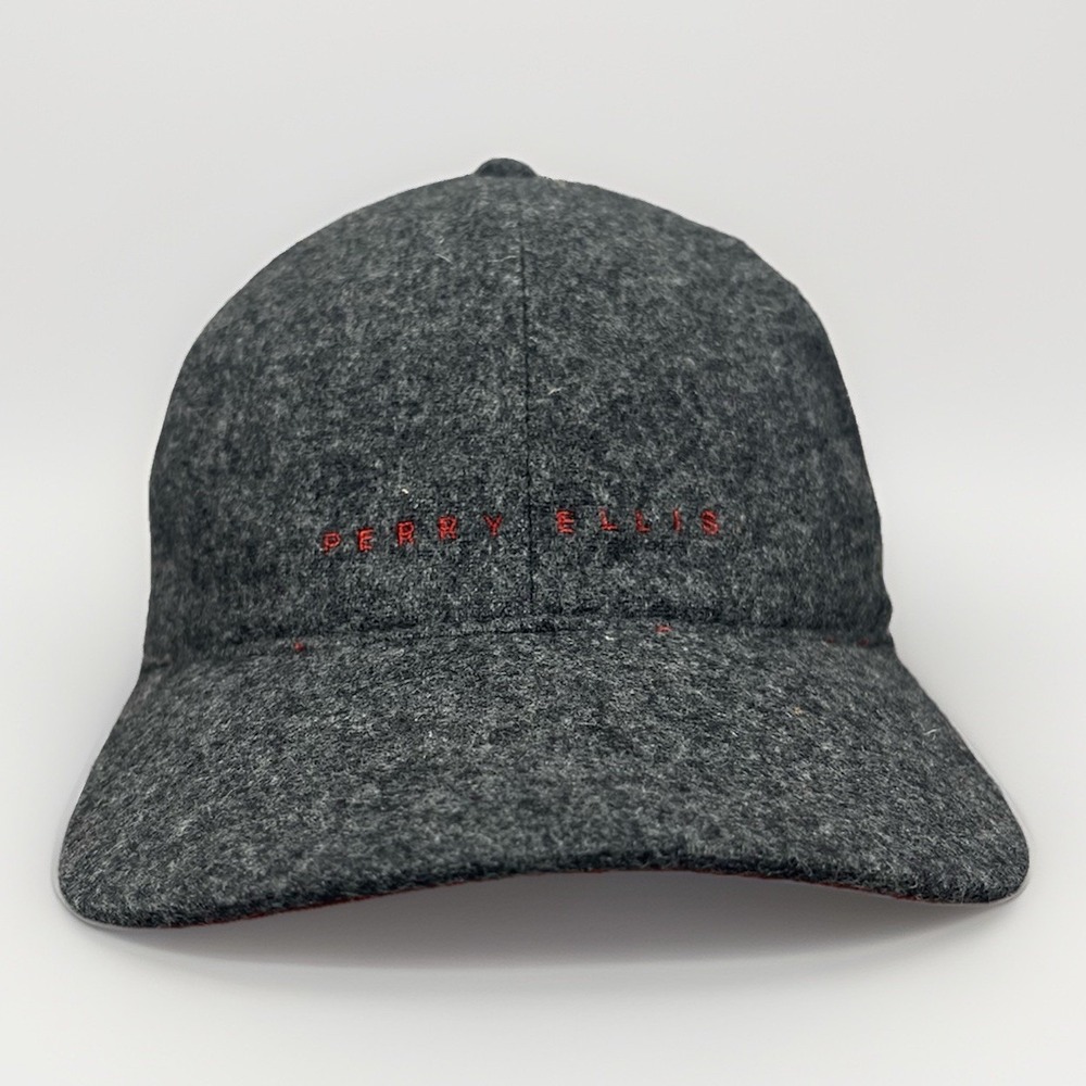 Perry Ellis Portfolio Baseball Cap Gray Wool Blend Adjustable Embroidered Logo